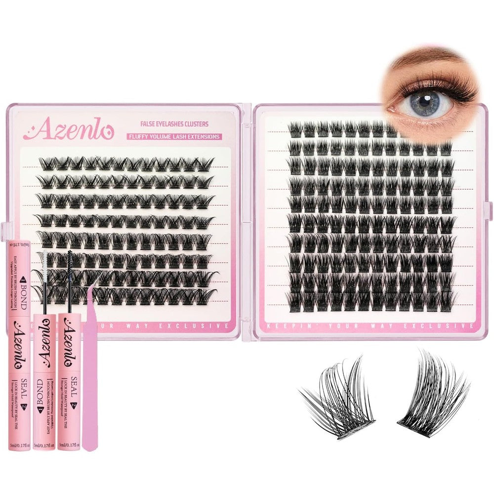 AMZGIRL LASH Extension Kit W02 A50 front view showing mixed lash clusters tray.