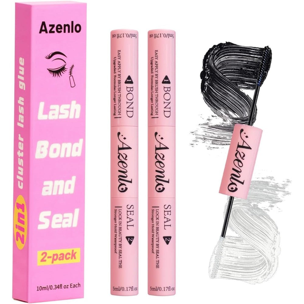 Azenlo Cluster Lash Bond And Seal Glue Dual Ended Strong Hold Adhesive, 2 Pack