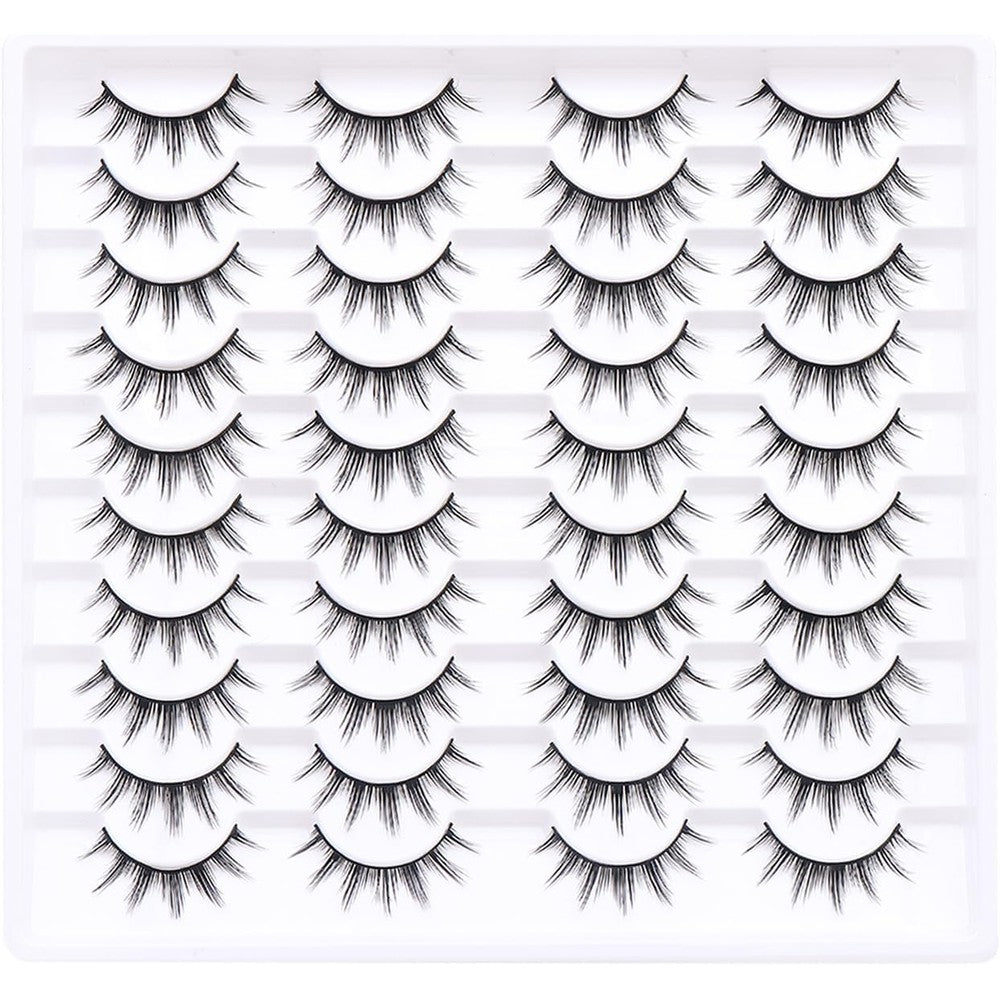 Azenlo 3D Fluffy Cat Eye Faux Mink Wispy Strip Lashes 14mm 20 Pairs, 067