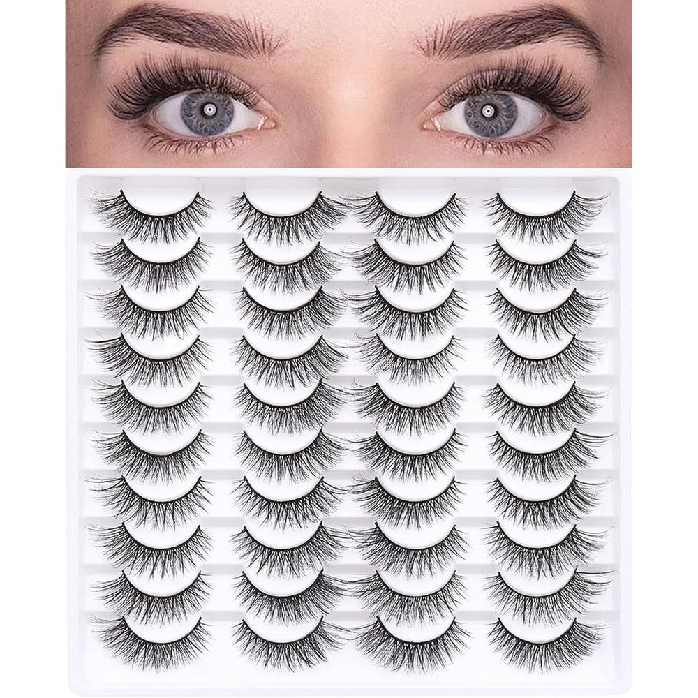 Azenlo 3D Fluffy Cat Eye Faux Mink Long Wispy Strip Lashes 20 Pairs, 060