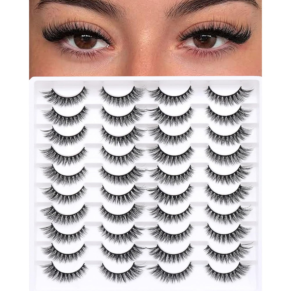 Azenlo 3D Fluffy Cat Eye Faux Mink Wispy Strip Lashes 14mm 20 Pairs, 061
