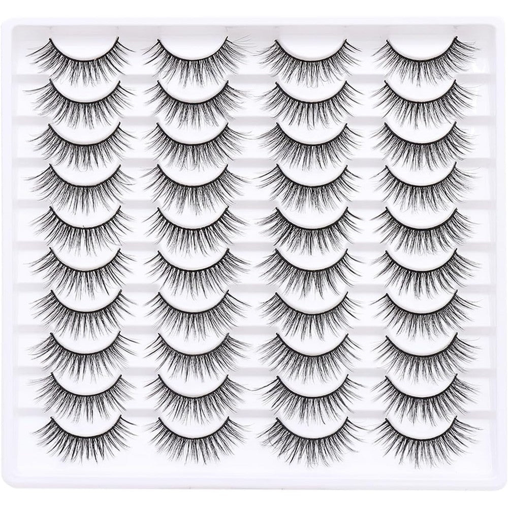 Azenlo 3D Fluffy Cat Eye Faux Mink Wispy Strip Lashes 14mm 20 Pairs, 058