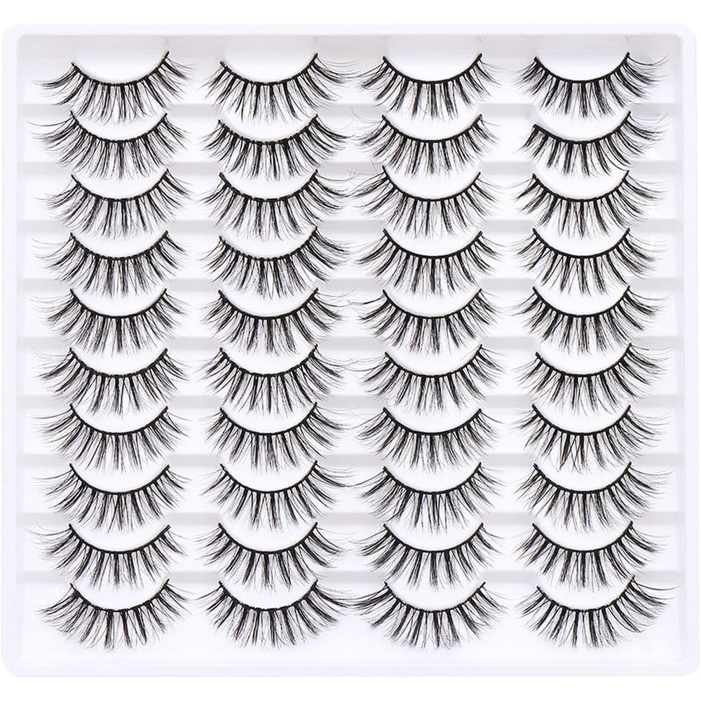 Azenlo 3D Fluffy Cat Eye Faux Mink Wispy Strip Lashes 14mm, 20 Pairs, 057