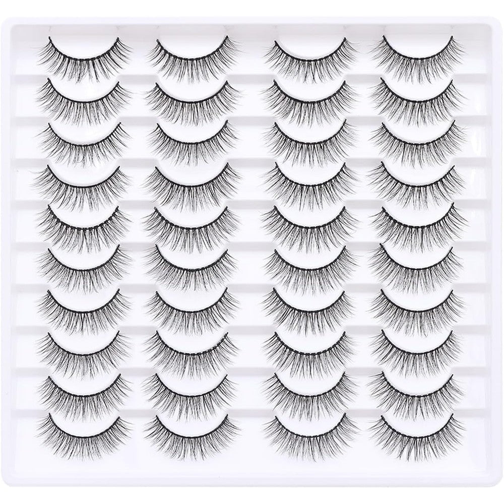 Azenlo 3D Fluffy Cat Eye Faux Mink Wispy Strip Lashes 14mm, 20 Pairs, 063