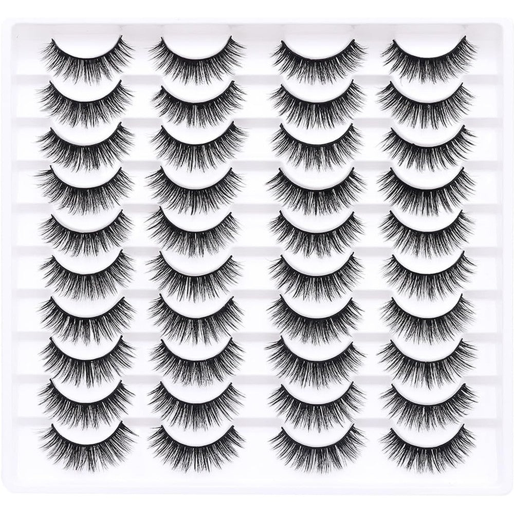 Azenlo 20 Pairs Wispy Faux Mink Lashes front view for voluminous eye makeup.