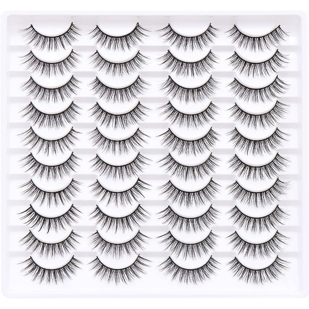 Azenlo False Eyelashes 20 pair pack front view wispy volume