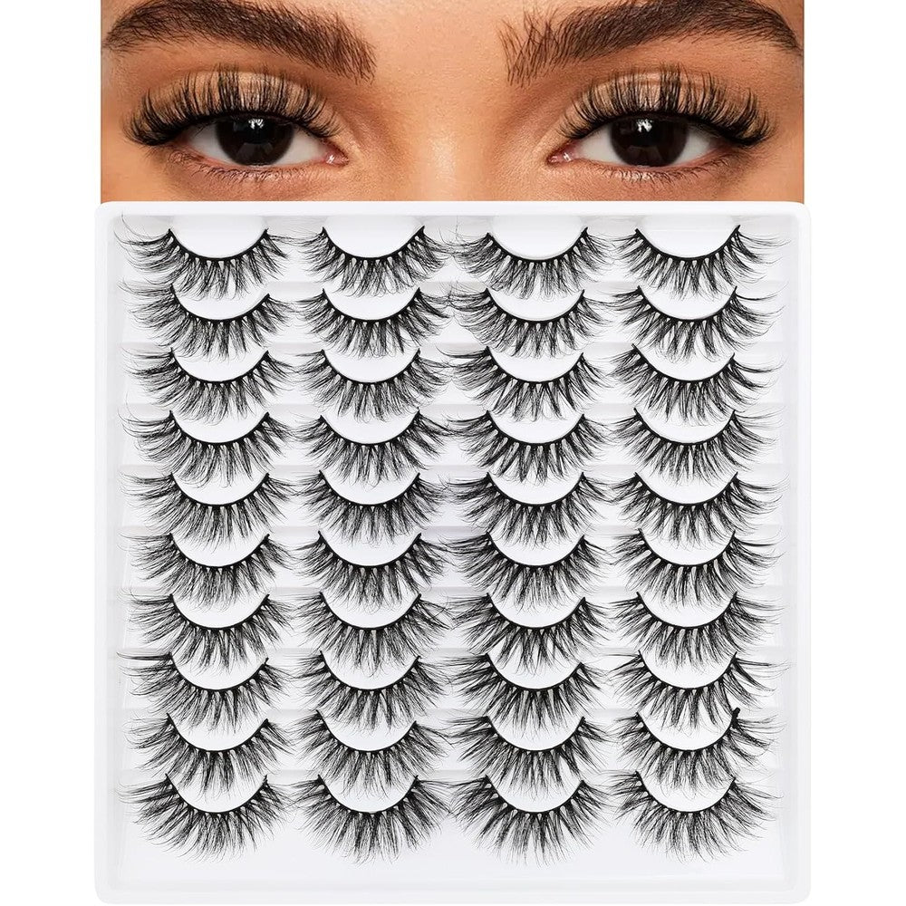 Azenlo 20 Pairs Long Faux Mink False Eyelashes & 14 To 18mm Wispy Cat Eye Lashes