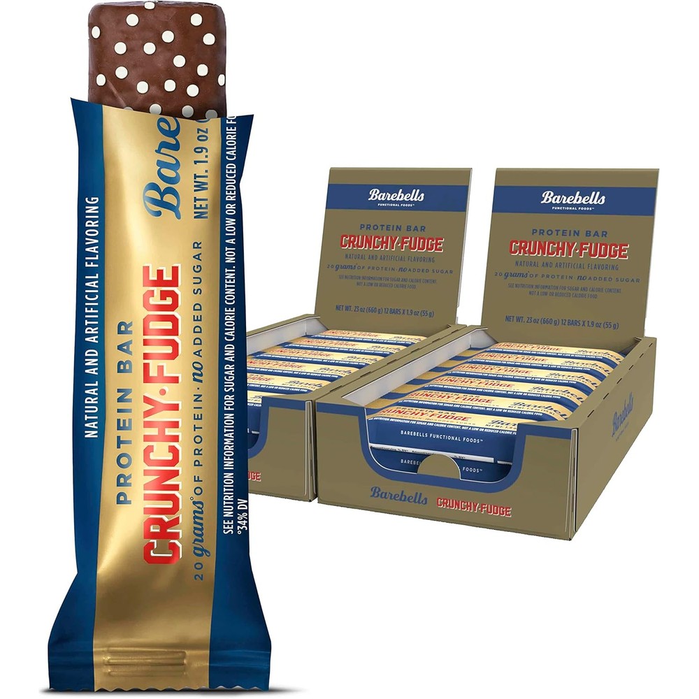 Barebells Protein Bars Crunchy Fudge front view package showcasing twenty grams protein label