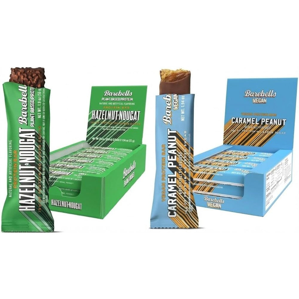 Barebells Vegan Protein Bars front view of variety pack showcasing packaging.
