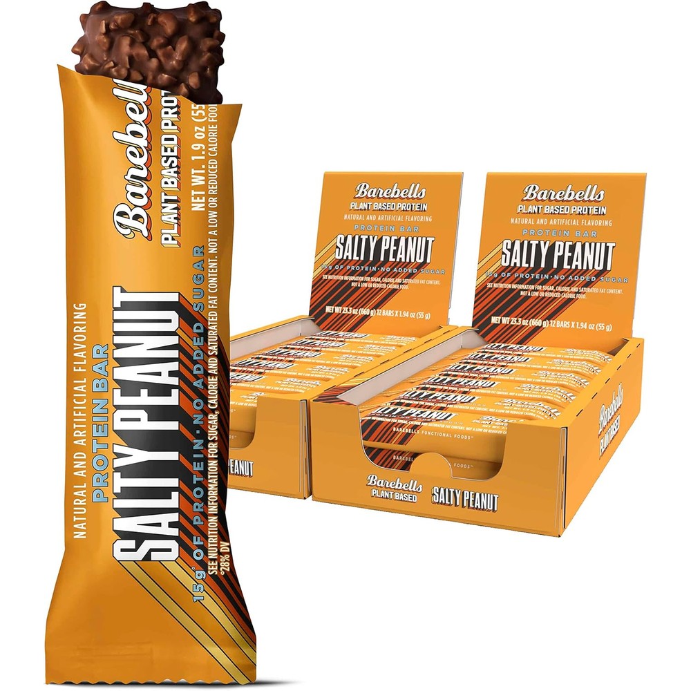 Barebells Vegan Protein Bars Salty Peanut front view of pack for plant based nutrition