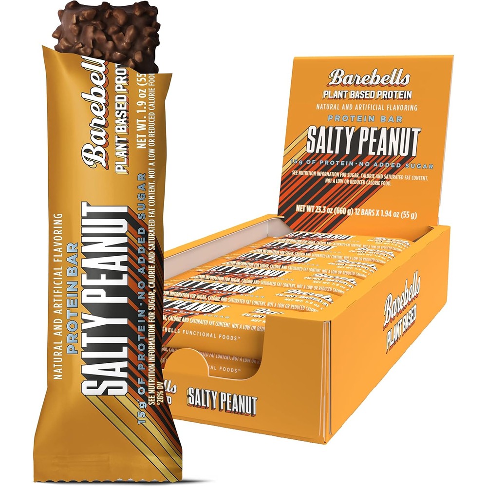 Barebells Vegan Protein Bars Salty Peanut 12 Count package front view