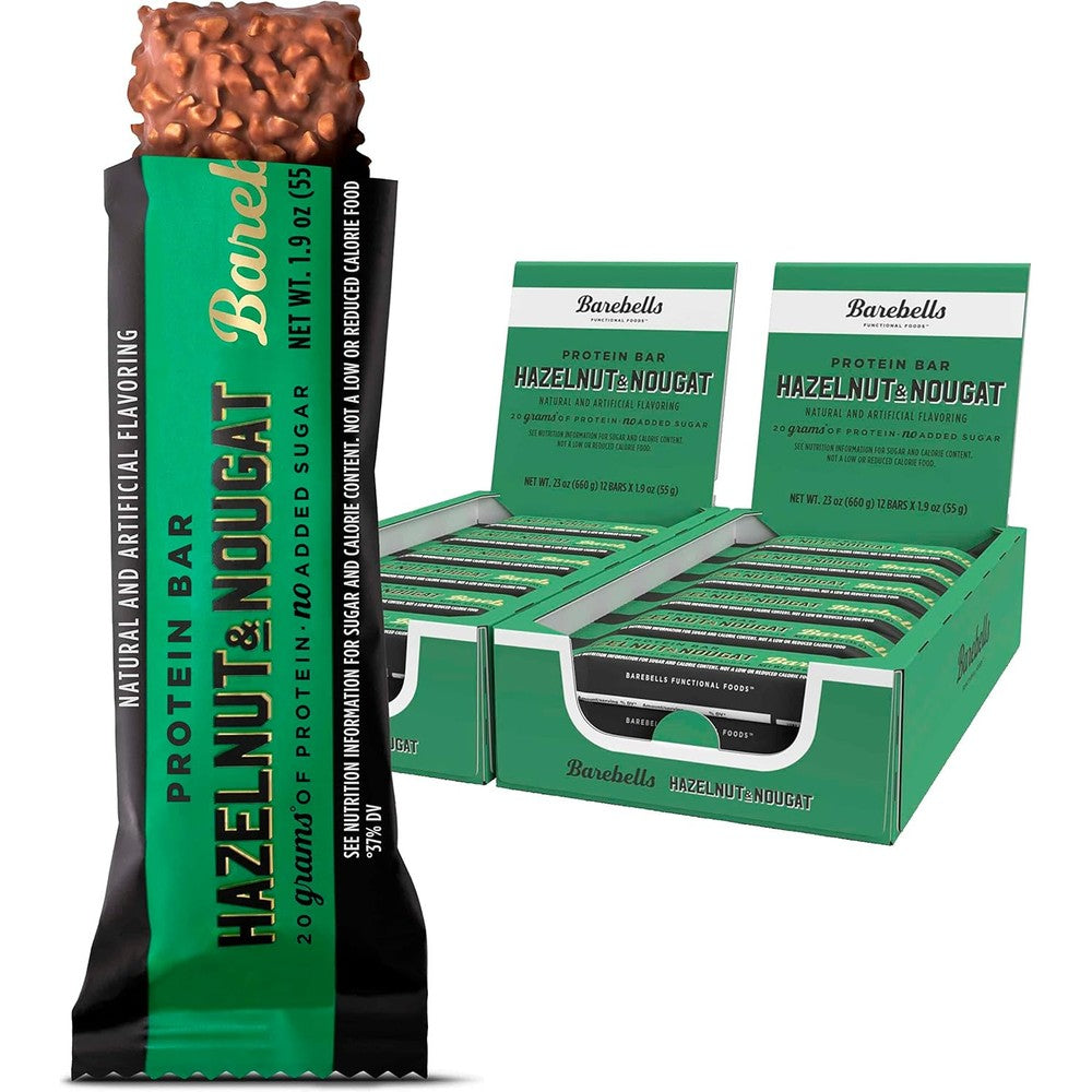 Barebells Hazelnut Nougat Protein Bars 12 count pack front view showcasing authentic USA packaging