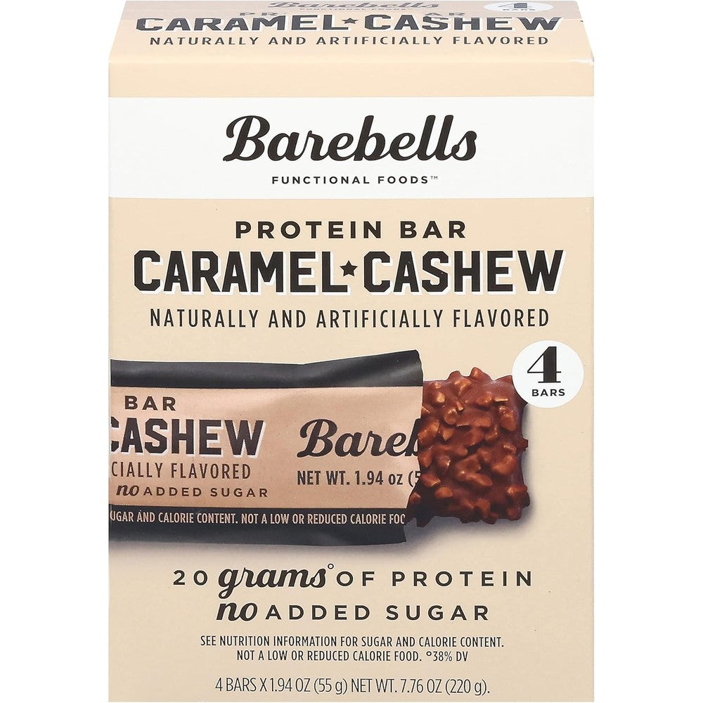 Barebells Caramel Cashew Protein Bar 4 Pack front view authentic fitness snack