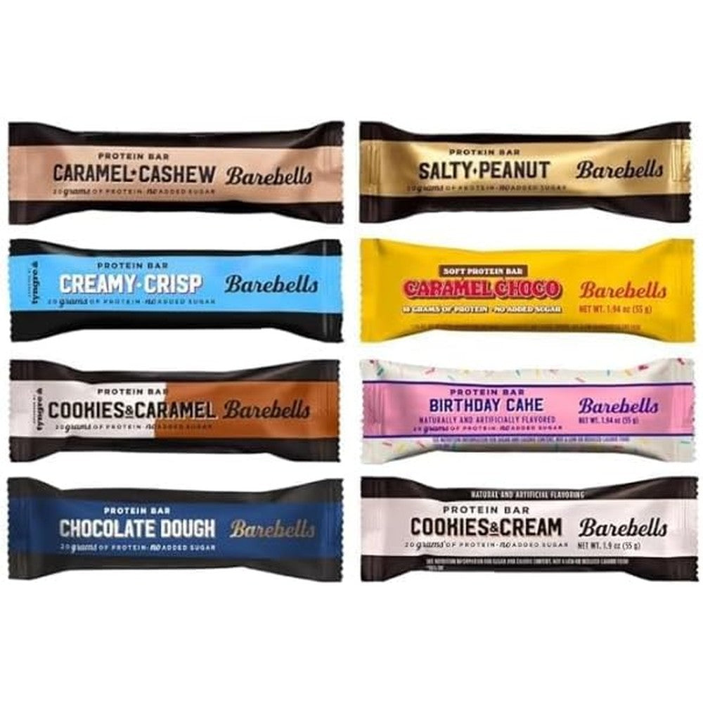 Barebells Protein Bars Variety Pack Sampler front view featuring eight assorted flavor bars