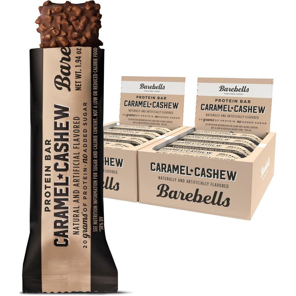 Barebells Caramel Cashew protein bar pack front view high protein snack