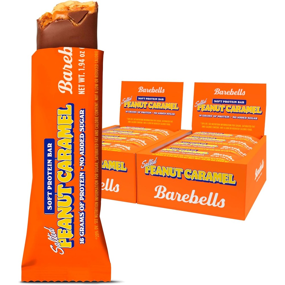 Barebells Soft Protein Bars Salted Peanut Caramel front view chocolate nutrition snack