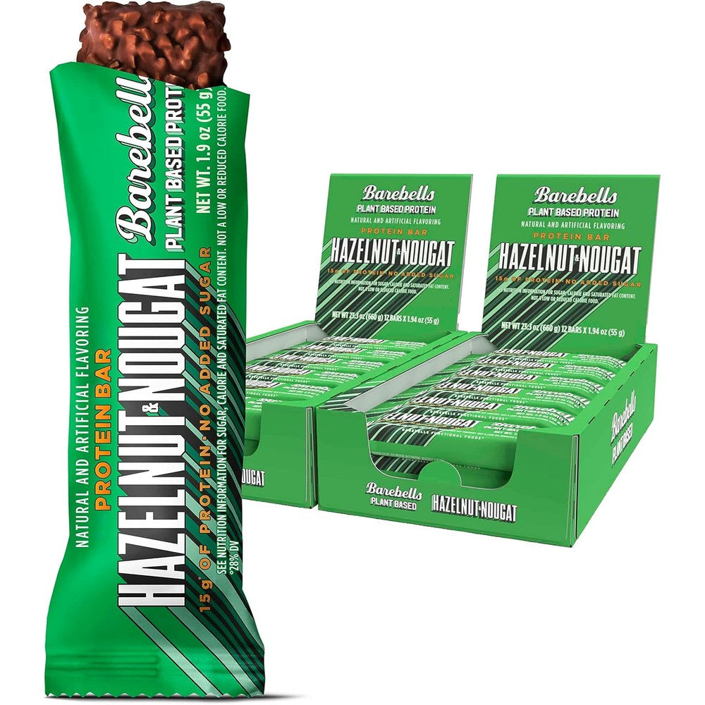 Barebells Vegan Protein Bars Hazelnut And Nougat front package view premium plant based protein snack