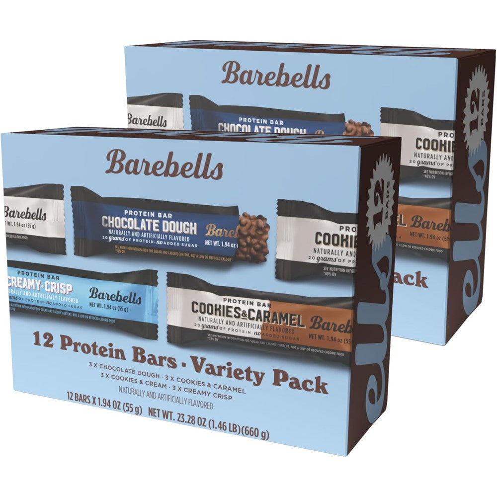 Barebells Protein Bars People's Choice Variety Pack front view showing two twelve count boxes of imported nutrition bars.