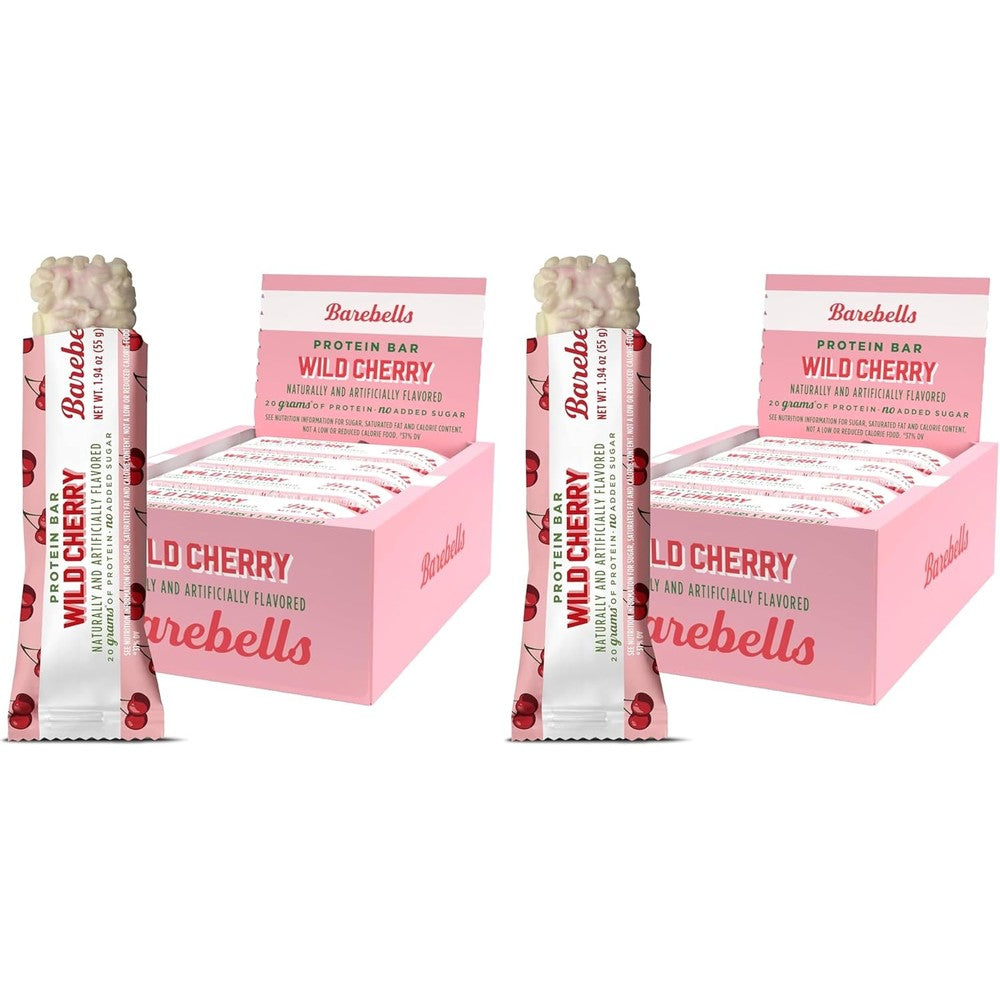 Barebells Wild Cherry protein bars pack front view for premium health snack shopping