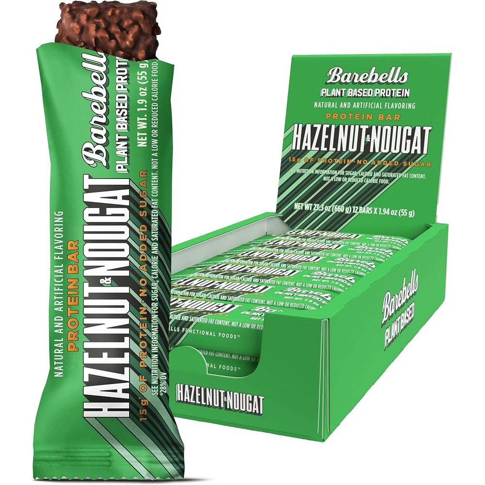 Barebells Vegan Protein Bars Hazelnut and Nougat front view of 12 pack box