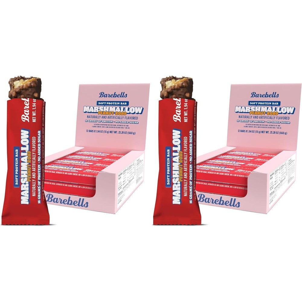 Barebells Marshmallow Peanut Road soft protein bar front packaging view showcasing high protein content