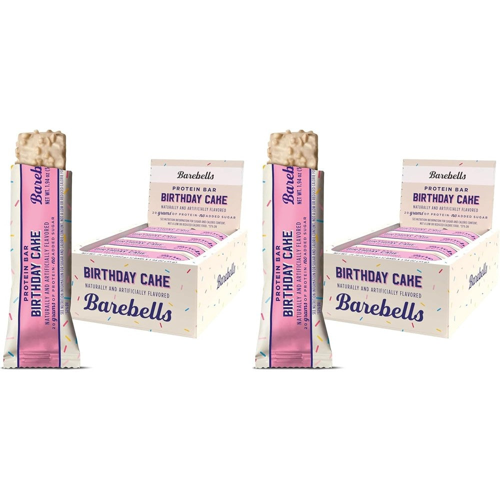 Barebells Protein Bars Birthday Cake flavor packaging front view showing protein content