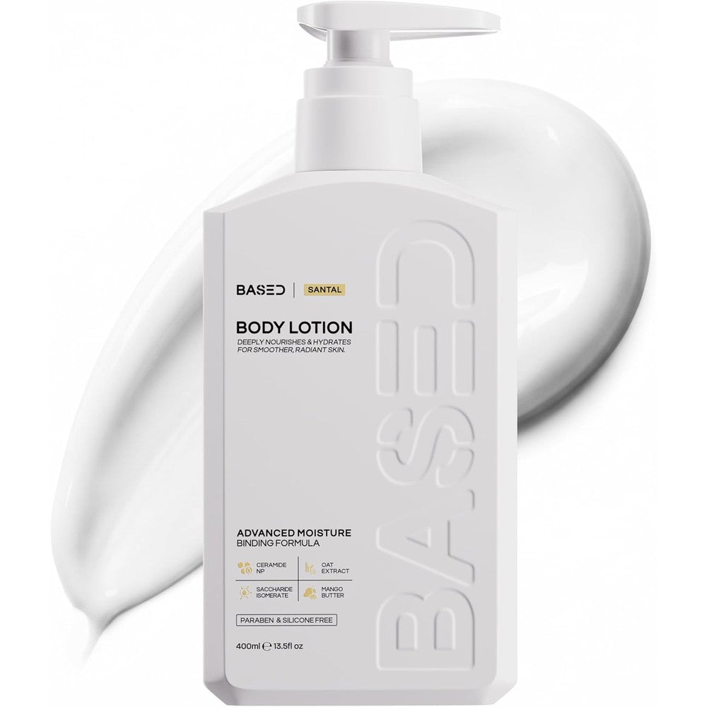 BASED BODYWORKS Body Lotion with Ceramides front view bottle on a clean background.
