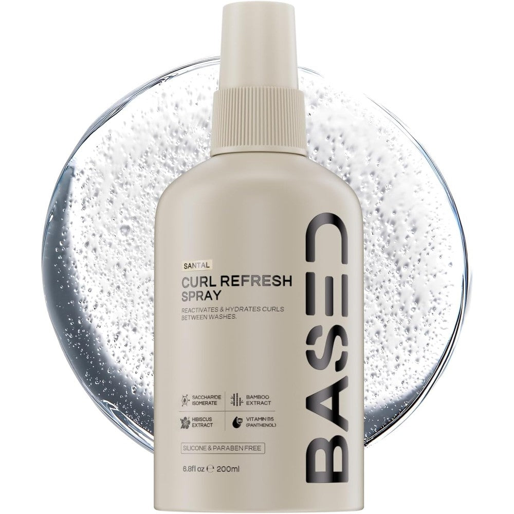 BASED Bodyworks Santal Curl Refresh Spray front view showing the 6.8 fluid ounce bottle.