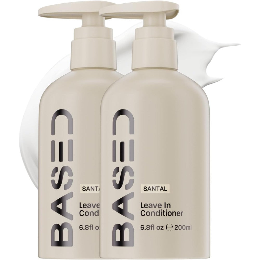 BASED BODYWORKS Leave In Conditioner front view bottle showcasing the clean branding and pump dispenser for men's hair grooming.