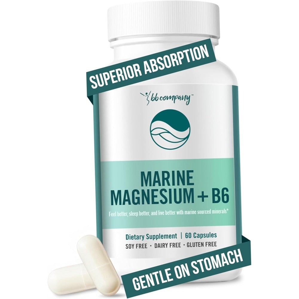 BB Company Ocean Magnesium 200mg Aquamin With B6 For Sleep Support, 60 Capsules