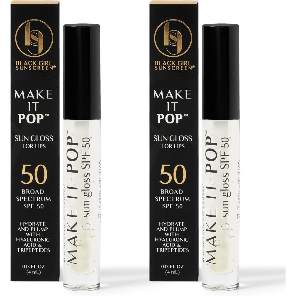 Black Girl Sunscreen Make It Pop Sungloss for Women - Lip Gloss with SPF 50, Sun Protection for Skin, Hydrating & Moisturizing Care, Adds Shine - Clear Skies, 0.13 fl oz (2 Pack)
