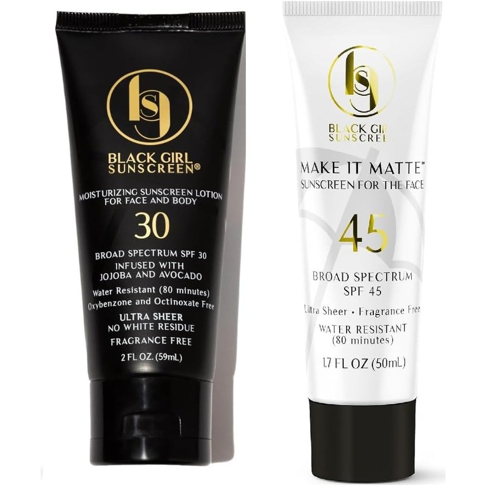 BLACK GIRL SUNSCREEN Face & Body Sunscreen Bundle - Make it Matte SPF 45 Face Sunscreen Gel & Our Classic SPF 30 Moisturizing Lotion, Leaves No White Residue