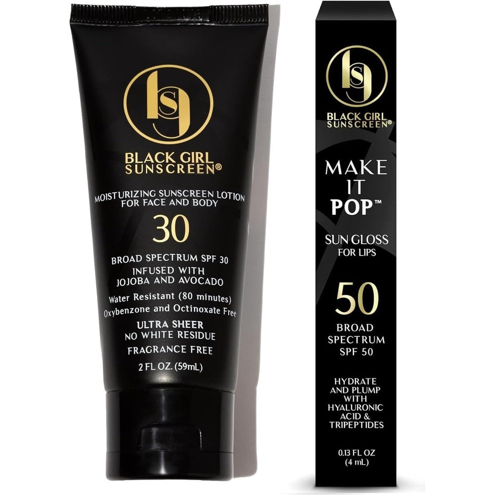 BLACK GIRL SUNSCREEN - Ultimate Sun Protection Kit - SPF 30 Sunscreen Lotion for Face & Body Plus SPF 50 Lip Sungloss for Melanin-Rich Skin