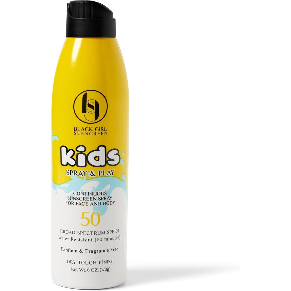 Black Girl Sunscreen Kids Sunscreen Spray & Play- Sun Protection for Kids' Skin, SPF 50 Face & Body, Water Resistant for 80 Minutes, Ideal for Beach & Travel, No White Cast for Melanin Rich Skin- 6 oz