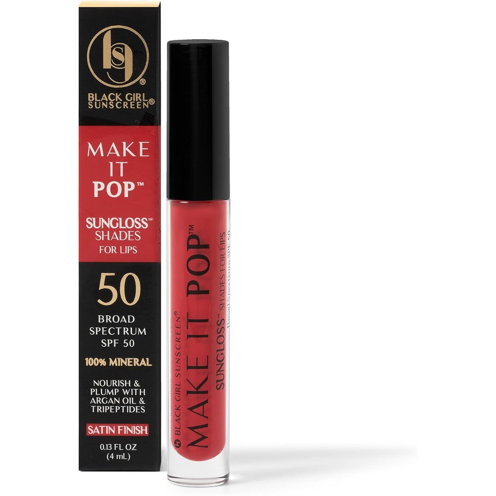 Black Girl Sunscreen Make It Pop Sungloss for Women - SPF 50 Tinted Lip Gloss, Sunscreen Lip Balm, Sun Protection for Skin, Hydrating & Moisturizing Care, Satin Finish - French Kiss, 0.13 fl oz