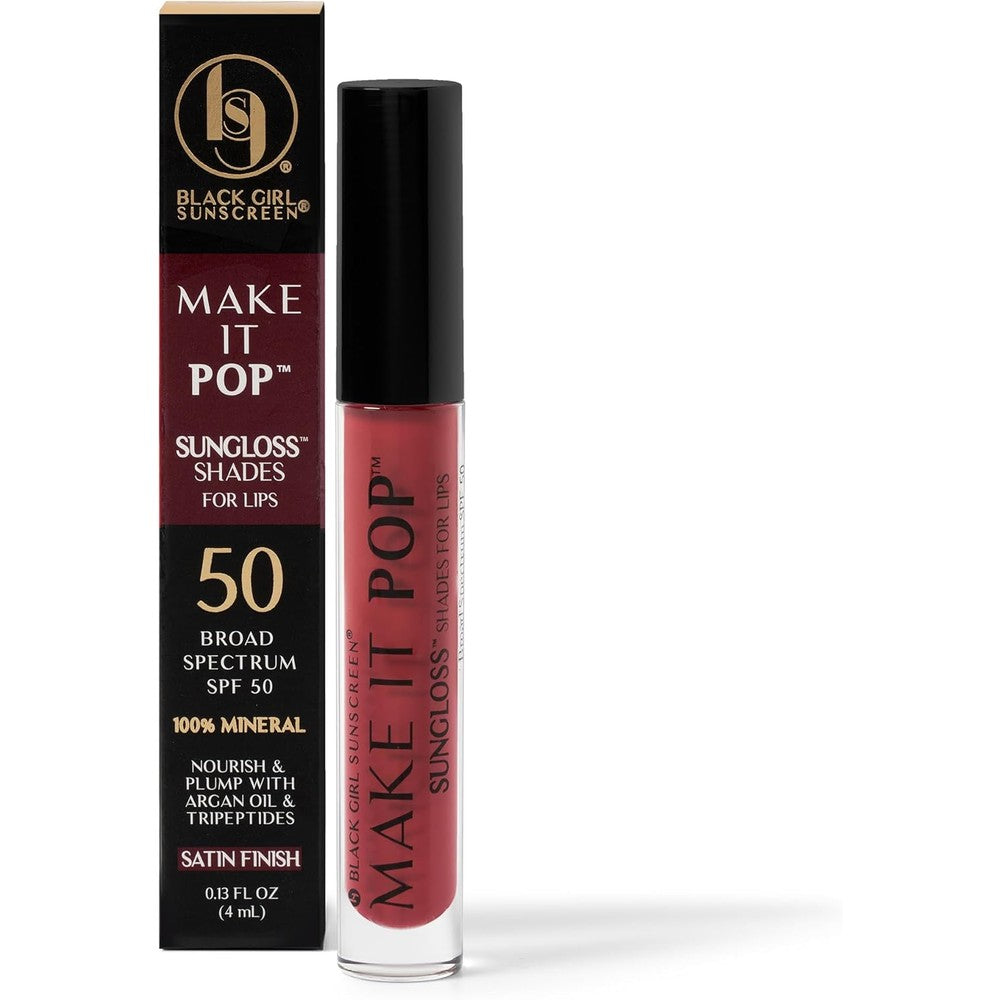BLACK GIRL SUNSCREEN Make It Pop Sungloss for Women - SPF 50 Tinted Lip Gloss, Sunscreen Sungloss, Sun Protection for Skin, Hydrating & Moisturizing Care, Satin Finish - Cherry Noir, 0.13 fl oz