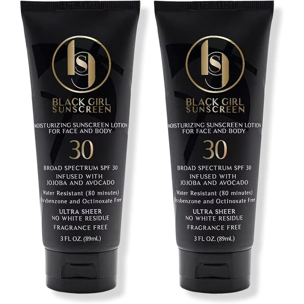 Black Girl Sunscreen SPF 30 for the Face & Body - Moisturizing Sun Protection, SPF 30, Sun Lotion for Women, Ultra Sheer, Travel Size, No White Cast for Melanin Rich Skin - 3 fl oz, 2-Pack
