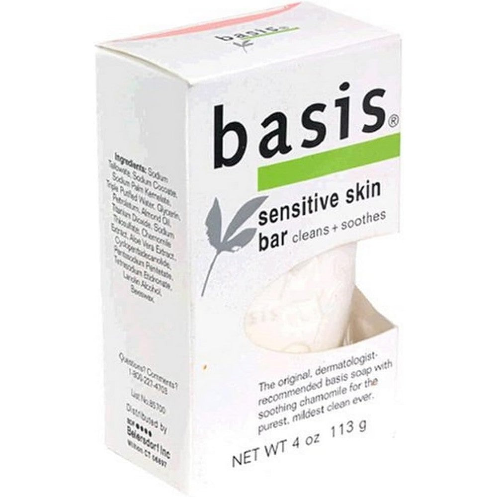 Basis Sensitive Skin Bar Cleans and Soothes front view authentic USA imported soap