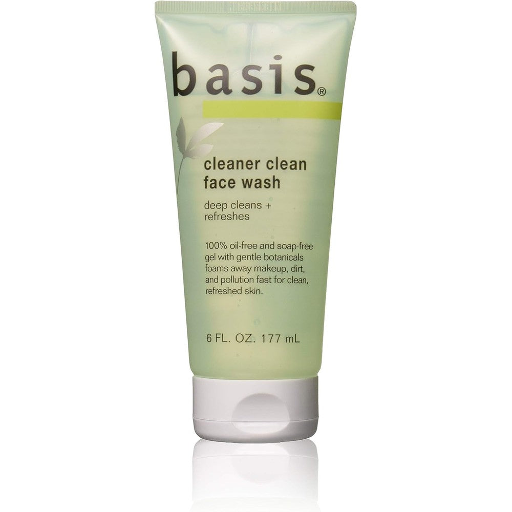 Basis Cleaner Clean Face Wash front view of six fluid ounce tube deep cleansing gel.