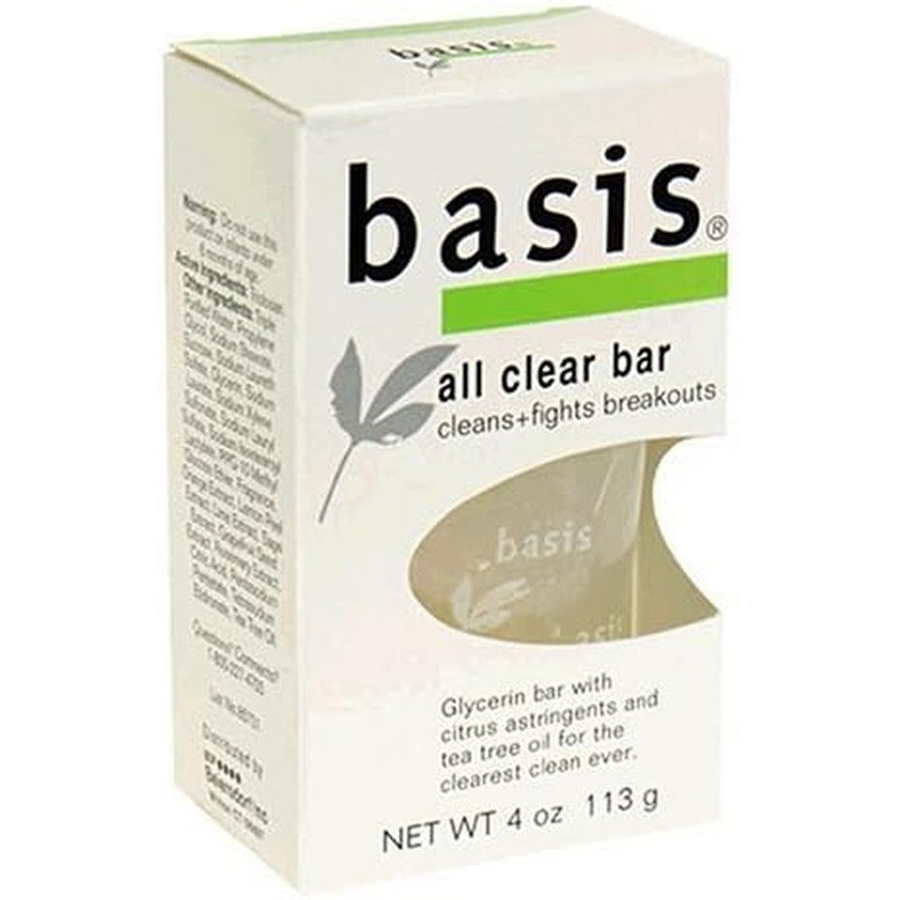 Basis All Clear Antibacterial Cleansing Soap Bar front view packaging