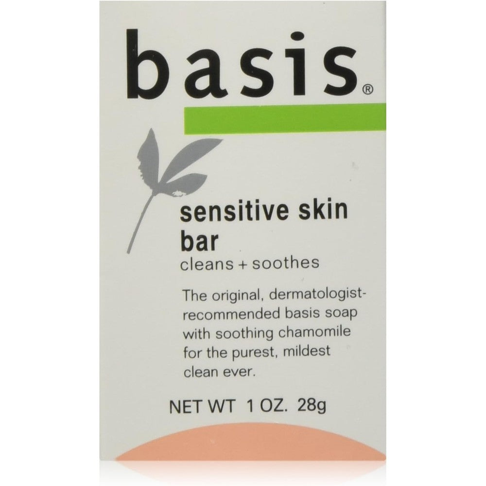 Basis Sensitive Skin Bar Soap front view of the one ounce travel size box