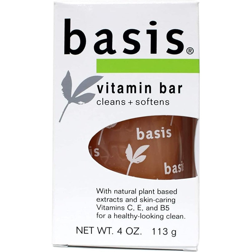 Basis Vitamin Bar Soap front packaging view showcasing the multi-vitamin cleansing bar