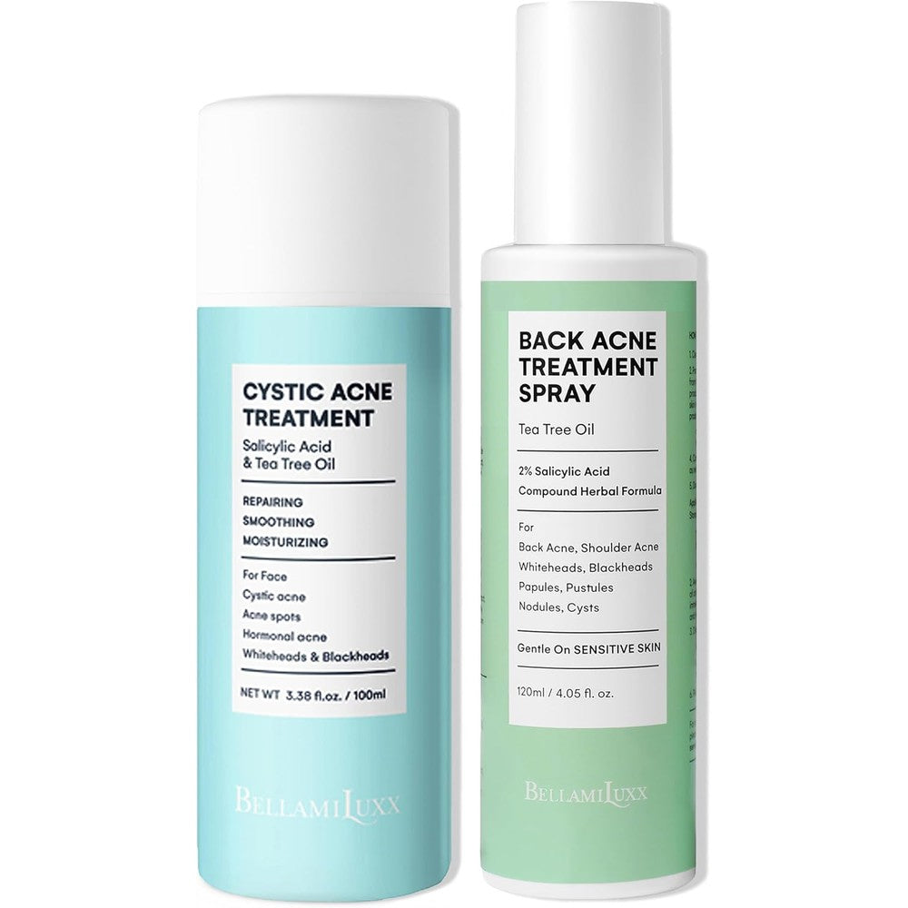 BellamiLuxx Cystic Acne Lotion + Back Acne Spray Duo, Two Step System For Bumps