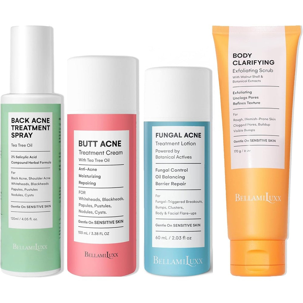 Back Acne Spray + Butt Acne Lotion + Fungal Acne Lotion + Body Acne Scrub