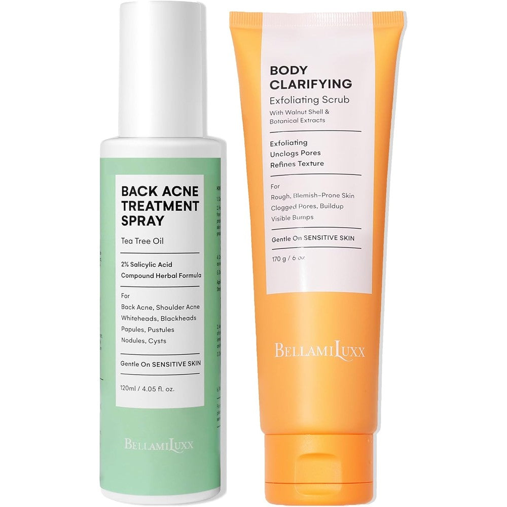 Back Acne Spray & Body Acne Scrub Duo Two Step Exfoliate Breakouts & Clarify
