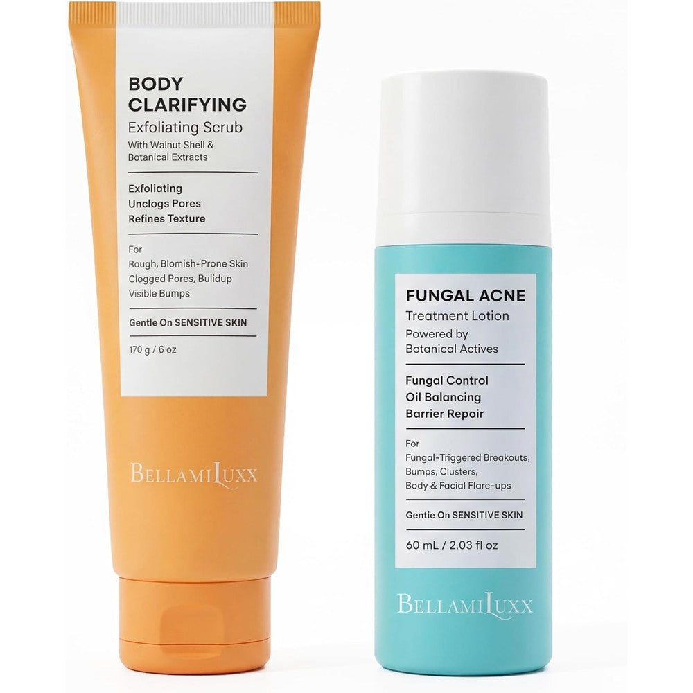 BellamiLuxx Fungal Acne 2 Step Routine & Body Scrub & Treatment Lotion