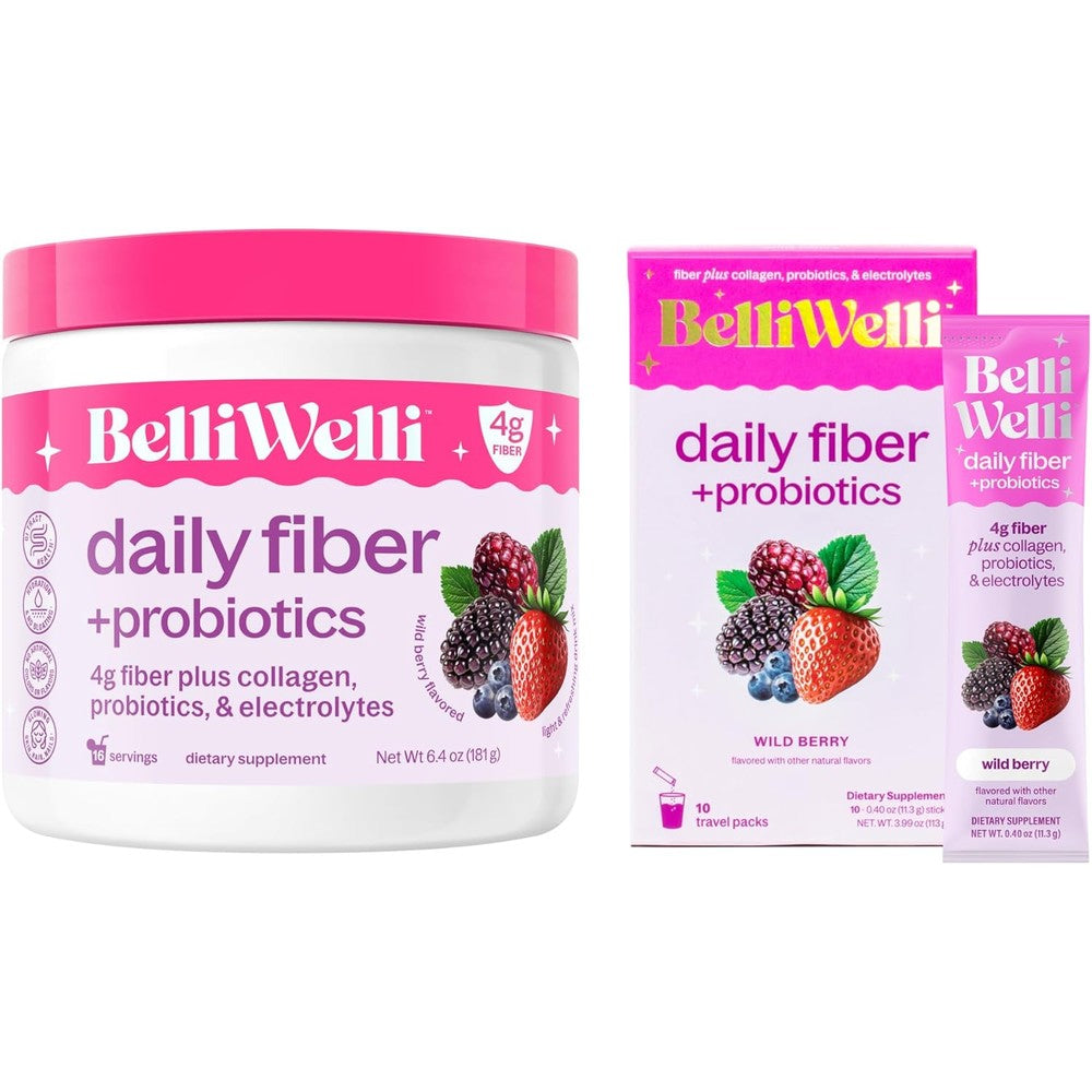 BelliWelli Daily Fiber Supplement Bundle Wild Berry front view jar