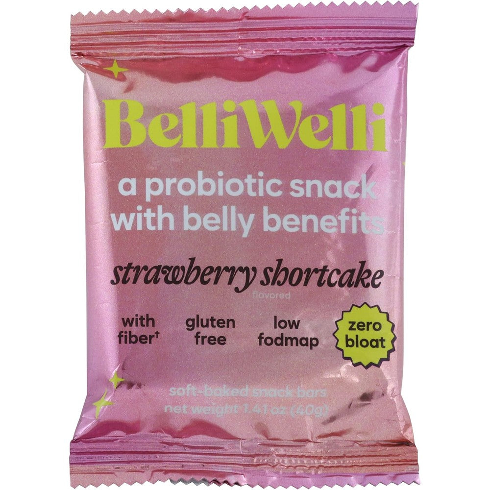 BelliWelli Strawberry Shortcake Soft-Baked Snack Bar front packaging for gut health