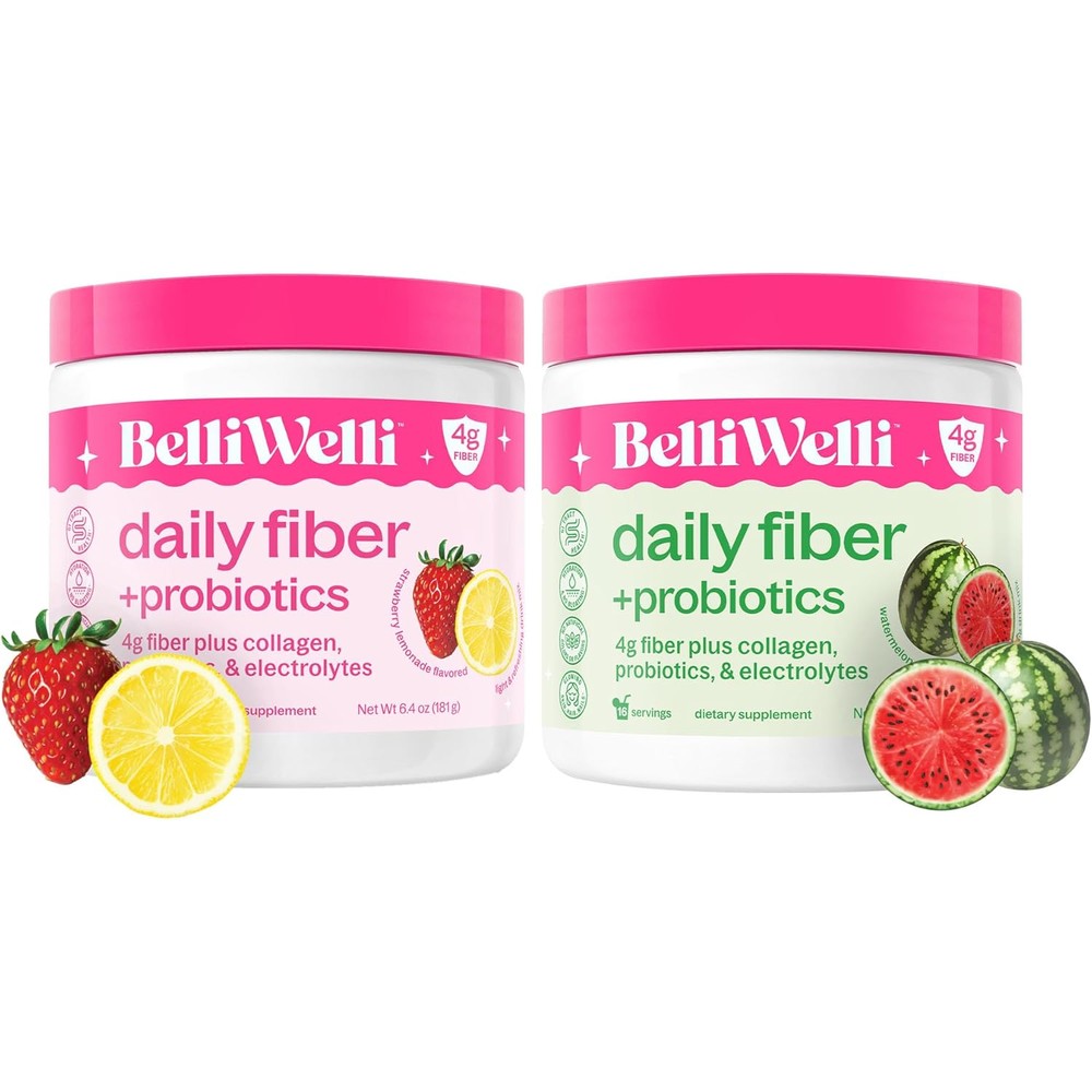 Belli Welli Daily Fiber Supplement Bundle front view showing Strawberry Lemonade and Watermelon packaging.