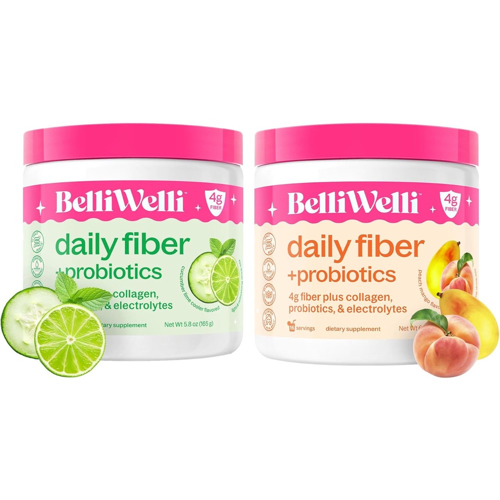 BelliWelli Daily Fiber Supplement Bundle front view showing Cucumber Lime Mint flavor jar.